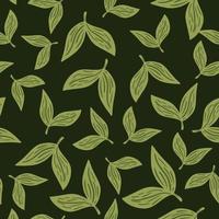 carino foglie semplici ornamento senza cuciture in stile disegnato a mano. sfondo verde. vettore