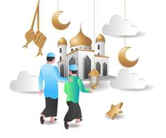 corano alla porta della moschea, illustrazione del concetto di ramadan karim vettore