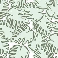 contorno foglia di monstera seamless pattern su sfondo bianco. carta da parati giungla esotica. illustrazione vettoriale di foglie tropicali.