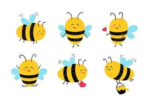 api mellifere carine disegnate a mano divertenti. collezione di insetti volanti. illustrazione vettoriale. vettore