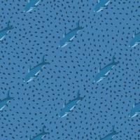modello senza cuciture animale in stile astratto con ornamento diagonale di sagome di squalo. sfondo blu punteggiato. vettore