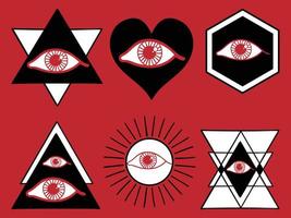 raccolta di occhi in varie forme, stile disegnato a mano rosso in bianco e nero illustrazione vettore libero