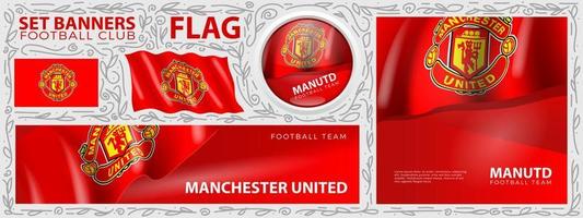 bandiera del Manchester United. set di striscioni. biglietto di auguri, banner, design volantino vettore