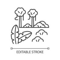 icona lineare della foresta tropicale. foresta pluviale. regione con clima caldo e umido. bioma equatoriale. illustrazione personalizzabile a linea sottile. simbolo di contorno. disegno di contorno isolato vettoriale. tratto modificabile vettore