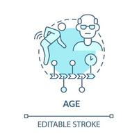 icona del concetto di età blu. illustrazione della linea sottile dell'idea astratta del fattore di rischio di artrite. persone anziane a più alto rischio di malattie articolari. osteoartrite. disegno a colori di contorno isolato vettoriale. tratto modificabile vettore