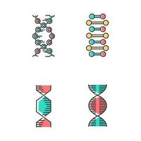 set di icone di colore delle catene a spirale del dna. desossiribonucleico, elica dell'acido nucleico. fili a spirale. cromosoma. biologia molecolare. codice genetico. genoma. genetica. medicinale. illustrazioni vettoriali isolate