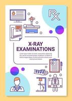 layout del modello di brochure dell'esame radiografico. indagine radiologica. attrezzature ospedaliere. volantino, opuscolo, design per la stampa di volantini, illustrazioni lineari. layout di pagina vettoriali per report, poster pubblicitari