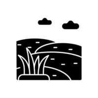 icona del glifo nero dei prati. terreno erboso. terreno con vegetazione corta. ampio campo erboso aperto. pascolo degli animali. simbolo della siluetta su spazio bianco. illustrazione vettoriale isolato