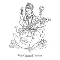 dio indiano saraswati maa sullo sfondo del festival religioso vasant panchami vettore