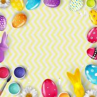 modello di poster di pasqua con uova di Pasqua realistiche 3d e cornice vuota. modello per pubblicità, poster, flyer, biglietto di auguri. illustrazione vettoriale eps10