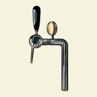 rubinetto della birra isolato su sfondo chiaro. rubinetto della birra disegnato a mano. stile vintage inciso. vettore