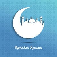 ramadan kareem illustrazione vettoriale arte su blu con motivo islamico, luna e moschea. adatto per post sui social media