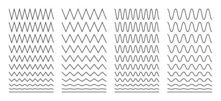 linee ondulate, a zigzag e sinusoidali. impostare l'arredamento, divisori. illustrazione vettoriale isolato su sfondo bianco.