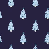 Buon Natale senza cuciture con semplici alberi blu minimalisti. sfondo blu scuro scuro. sfondo scandinavo di natale. vettore