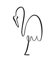 Flamingo che rimane su un logo di linea continua a una gamba. Illustrazione vettoriale di forma di uccello. Elemento disegnato a mano isolato su sfondo bianco per lo stile di elemento decorativo logo