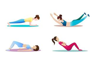 illustrazione di concetto di fitness della donna. icone della ragazza di fitness e yoga isolate su priorità bassa bianca. design piatto. vettore