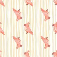 modello senza cuciture di uccelli tropicali con stampa di pappagalli rosa doodle. sfondo pastello a strisce. stampa dell'album. vettore