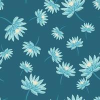 modello senza cuciture casuale con ornamento di fiori di crisantemo tavolozza blu. scarabocchio sullo sfondo della natura. vettore
