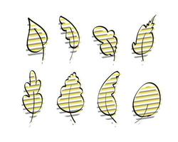 set di eleganti foglie disegnate a mano con effetto glitch giallo-grigio. elementi per la progettazione di cartoline, libri, menu o pubblicità. isolato su sfondo bianco. vettore