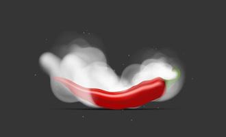 peperoncini rossi in fumo. peperoncino in nuvole bianche di fumo. stile realistico. illustrazione vettoriale. vettore