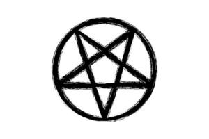 pentagramma pentacolo wicca stella, stile pennello nero, tatuaggio disegnato a mano segni occulti satanici e simbolo mistico, vettore isolato su sfondo bianco