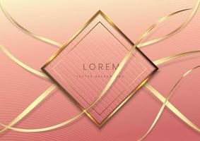 cornice quadrata astratta di lusso in oro e rosa con linee dorate a forma curva su sfondo rosa con effetto luce. vettore