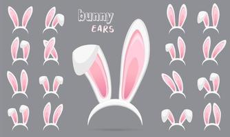collezione di orecchie di coniglio per pasqua. set di maschere isolate su bianco. illustrazione vettoriale