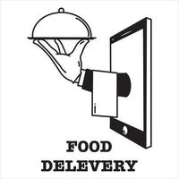 illustrazione vettoriale del contorno di consegna di cibo dal telefono cellulare