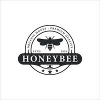 logo dell'ape del miele disegno grafico dell'icona del modello dell'illustrazione di vettore dell'annata. logotipo e tipografia con concetto di logo distintivo