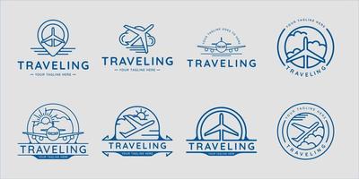 set di viaggi in aereo logo line art illustrazione vettoriale modello icona graphic design. raccolta in bundle di vari aerei e nuvole nel logo del cielo per il concetto di trasporto aziendale