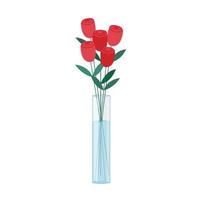 bouquet di rose rosse fiori in vaso di vetro. mazzo floreale isolato su sfondo bianco. illustrazione piatta vettoriale