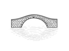 piccolo ponte in pietra isolato. incisione illustrazione retrò. doodle linea arte vettore