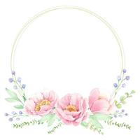 cornice ghirlanda di bouquet di fiori di peonia rosa acquerello per logo o banner vettore