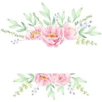 cornice ghirlanda di fiori di peonia rosa per banner o logo vettore