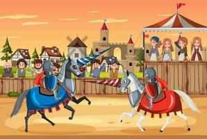due cavalieri medievali che combattono insieme vettore