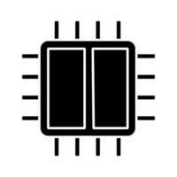 icona del glifo del processore dual core. microprocessore x2. microchip, chipset. processore. computer, processore del telefono. circuito integrato. simbolo della sagoma. spazio negativo. illustrazione vettoriale isolato