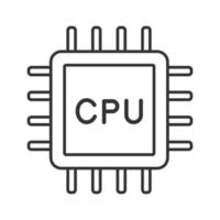 icona lineare della cpu. microchip elettronico, chipset, chip. illustrazione al tratto sottile. Unità centrale di elaborazione. computer, processore del telefono. circuito integrato. disegno di contorno isolato vettoriale. tratto modificabile vettore