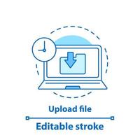 caricare l'icona del concetto di file. trasferimento dati. download dell'illustrazione della linea sottile dell'idea. informatica. disegno di contorno isolato vettoriale. tratto modificabile vettore