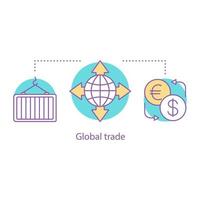 icona del concetto di commercio globale. illustrazione al tratto sottile dell'idea di esportazione dei prodotti. trasporto merci. distribuzione internazionale. disegno di contorno isolato vettoriale