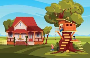 illustrazione della casa sull'albero dei bambini vettore