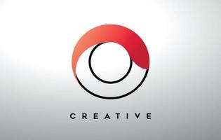 lettera o con contorno nero e colori sfumati rossi. design creativo moderno del logo della lettera. vettore