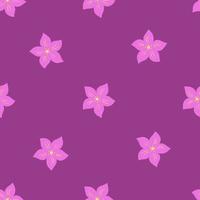 modello botanico senza cuciture in stile minimalista con ornamento di fiori tropicali doodle. sfondo viola pastello. vettore