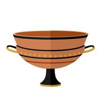 coppa del vino del cylix dell'argilla della grecia antica. tazza kylix bevente dell'antichità con motivi. piatto isolato su sfondo bianco. vettore