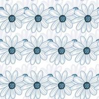 semplice motivo floreale senza cuciture con stampa di fiori a margherita sagomata blu. sfondo bianco. stile disegnato a mano. vettore