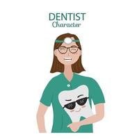 illustrazione del personaggio dei cartoni animati del dentista e del dente vettore