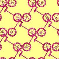 senza cuciture geometrico con ornamento di sagome di biciclette rosa brillante. sfondo giallo chiaro. vettore