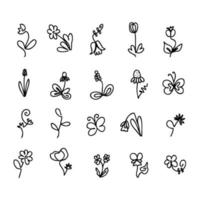 icone di doodle di fiori a una linea per il design decorativo. vettore