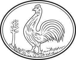 logo vettoriale in bianco e nero disegnato a mano del gallo