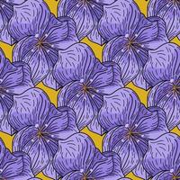 scrapbook seamless con grandi fiori di orchidea viola contorno fiori. sfondo arancione. stile semplice. vettore