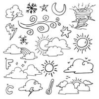 insieme vettoriale di elementi di doodle meteo, per scopi di progettazione